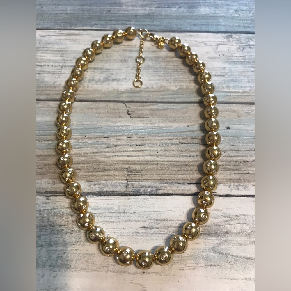 Ann Taylor Gold Tone Beads Crystals Necklace‎ Heavy 18" Statement NWOT